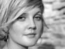 A black and white picture of Drew Barrymore
