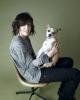 A picture of Katherine Moennig with a dog