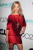 Christina Moore in a red dress