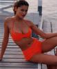 Laetitia Casta wearing a red swimsuit